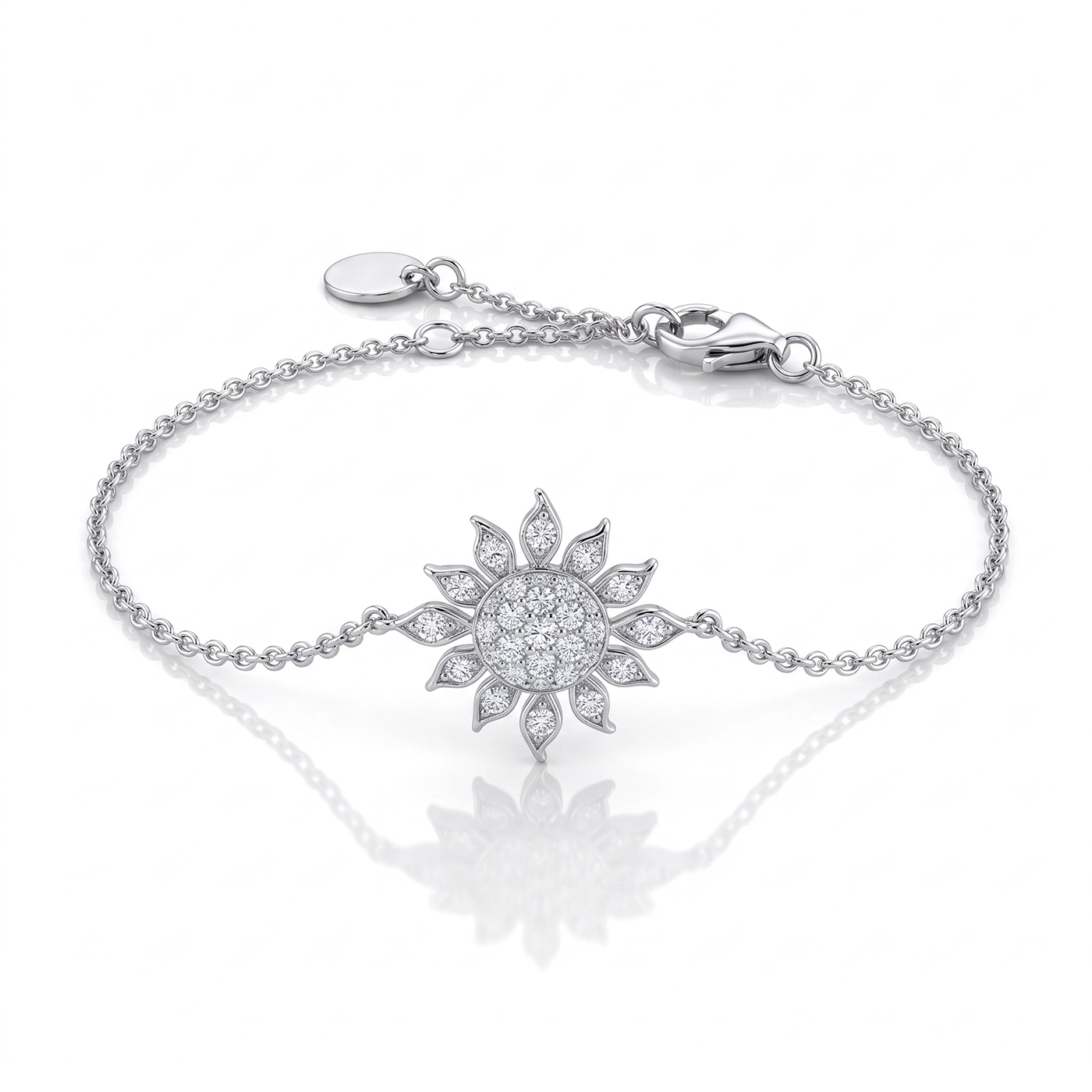 Гривна с диаманти DITANI - DITANI Silver bracelet with a sunburst diamond centerpiece on a white background.