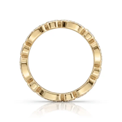 Gold-toned diamond-encrusted bracelet forming a near-circle, showing alternating raised links along the band.