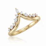 Gold ring with a curved band adorned by alternating diamond stones along the top edge, with 'DITANI' engraved on the inner band.