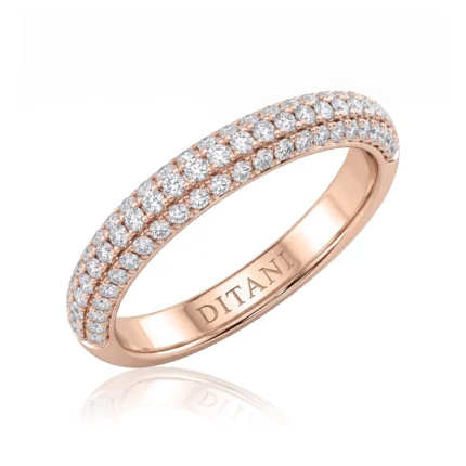 Rose gold ring with two parallel rows of sparkling diamonds and 'DITANI' engraved inside the band