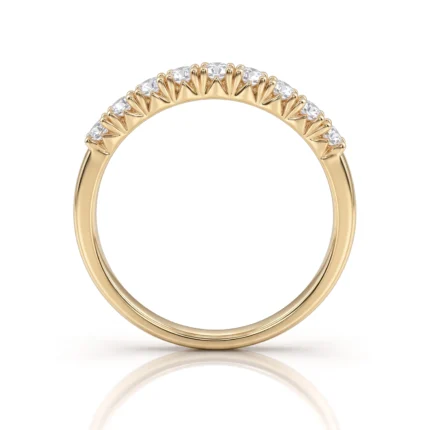 Gold band ring with a row of diamonds along the upper half of the band