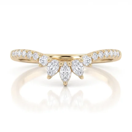 Yellow gold ring with a diamond floral centerpiece and diamond-accented band.