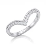 Silver ring in a curved heart-shape design with pavé diamonds along the open center and 'DITANI' engraved inside.