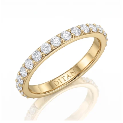 Gold ring with a row of round diamonds along the band and 'DITANI' engraved inside the inner side of the band
