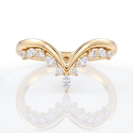 Close-up of two gold rings with diamond-studded bands on a white background.