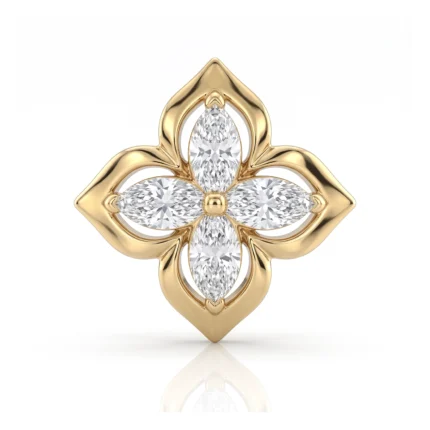 Gold fleur-de-lis pendant with four diamond-petal stones forming a four-leaf flower.