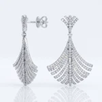 Diamond chandelier earrings with a fan-shaped cascade of pavé-set diamonds, silver metal.