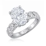 Diamond engagement ring featuring a large oval center stone with a diamond-studded band; 'DITANI' engraved inside the band.