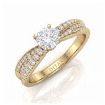 Gold ring with a large central diamond and pavé-set diamonds along the band, engraved 'DITANI' on the inner band, elegant and sparkling.