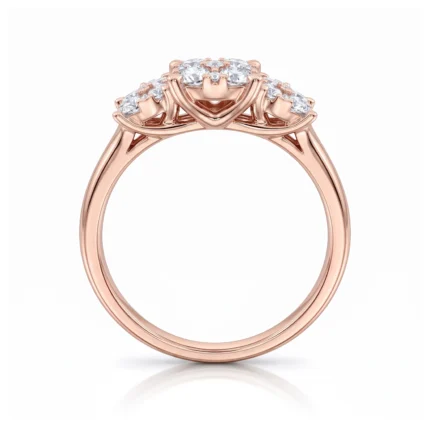 Rose gold ring with a diamond cluster setting on top, elegant and polished surface
