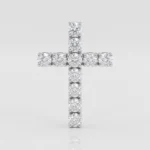 Diamond cross pendant with round-cut diamonds set in silver metal.