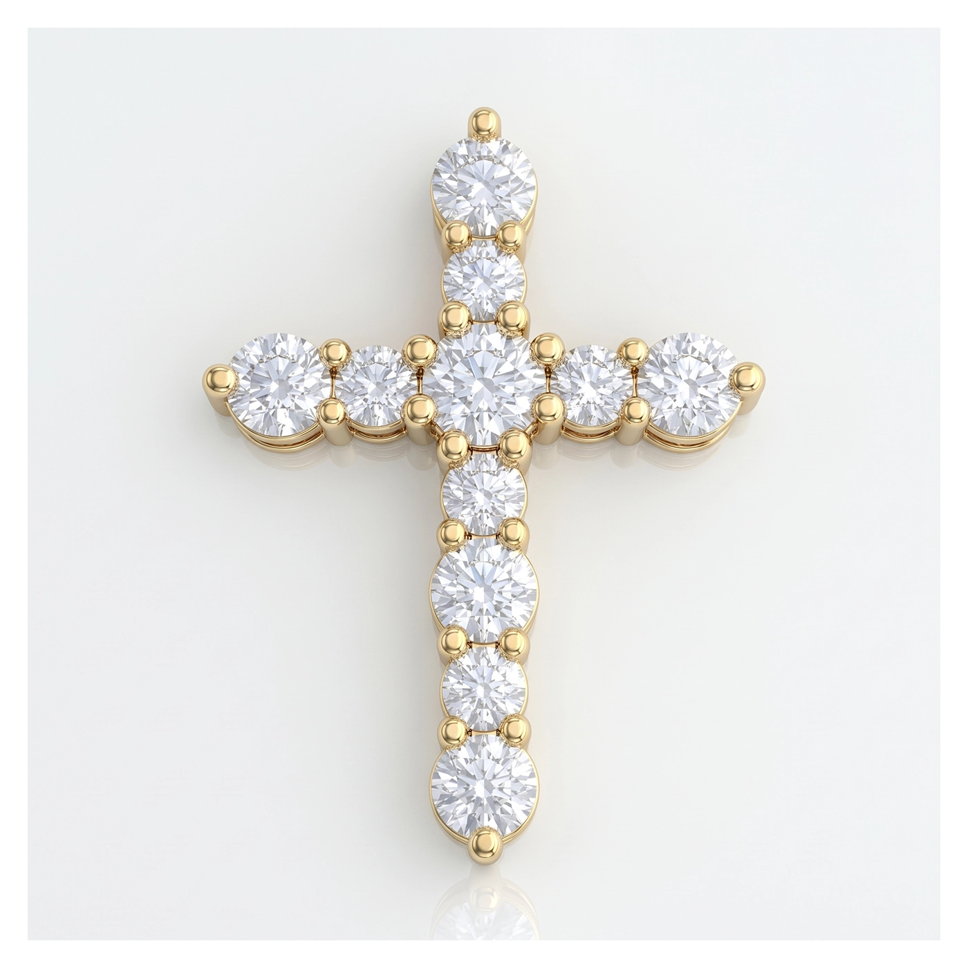 Кръст с диаманти DITANI - DITANI Diamond-studded gold cross pendant with round brilliant-cut stones on a white background