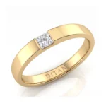 Gold wedding band with a single square-cut diamond flush-set in the center, inner engraving reads DITANI.