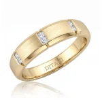 Gold men's ring with brushed(center) band and three diamond-inset sections, inner engraving DITANI or 'DITANI' visible within the band