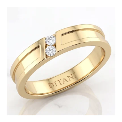 Gold ring with two diamonds set side by side on the upper band; inner engraving reads DITANI.