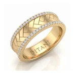 Gold ring with two diamond-edged bands and a chevron-patterned inner band, engraved DITANI on the inside