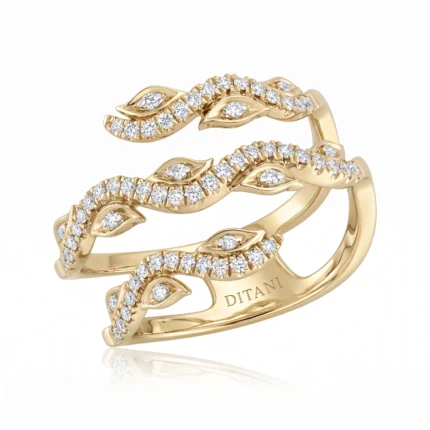 Gold-tone wrap ring featuring a twisted, snake-like band encrusted with small diamonds across the surface.