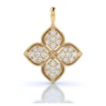 Gold four-leaf clover pendant set with pavé diamonds, hanging from a loop (bail).