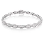 Diamond-encrusted silver bracelet with oval links and a Ditani clasp