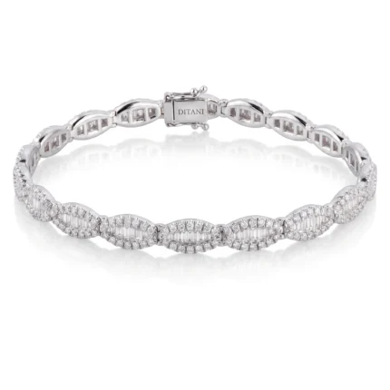 Diamond-encrusted silver bracelet with oval links and a Ditani clasp