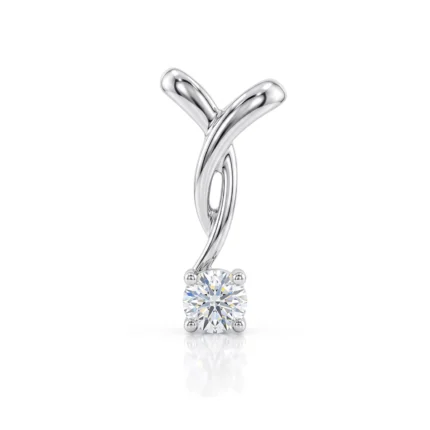 Sterling silver Y-shaped pendant with a round-cut diamond hanging at the bottom on a white background.