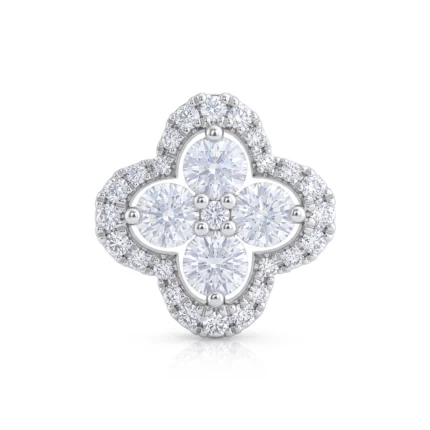 Diamond-studded four-petal flower ring with pavé-edged petals and central bead accents