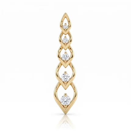 Gold pendant with five diamond-studded leaf motifs stacked vertically.