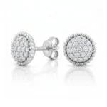 Diamond cluster stud earrings with a beaded silver halo, 'DITANI' on the backing, displayed against a white background.