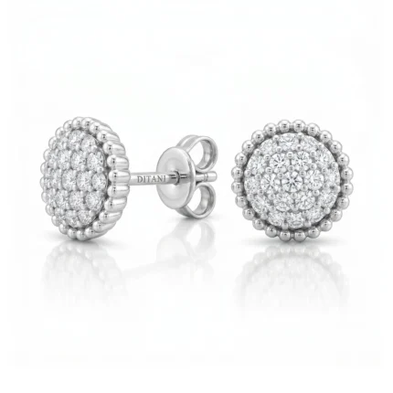 Diamond cluster stud earrings with a beaded silver halo, 'DITANI' on the backing, displayed against a white background.