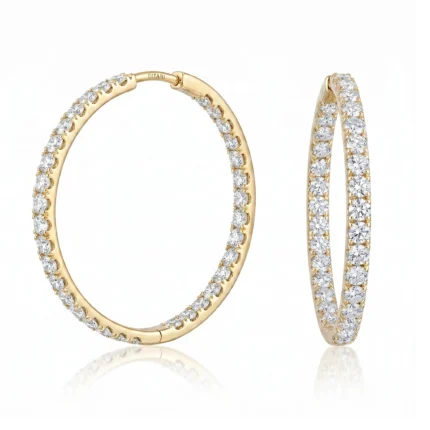 Gold diamond-studded eternity ring with a smooth gold band and pavé stones around the circumference.