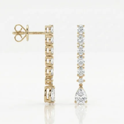Gold hoop-style earring with a vertical row of diamonds and a back/post visible against a white background; brand engraved on the post.